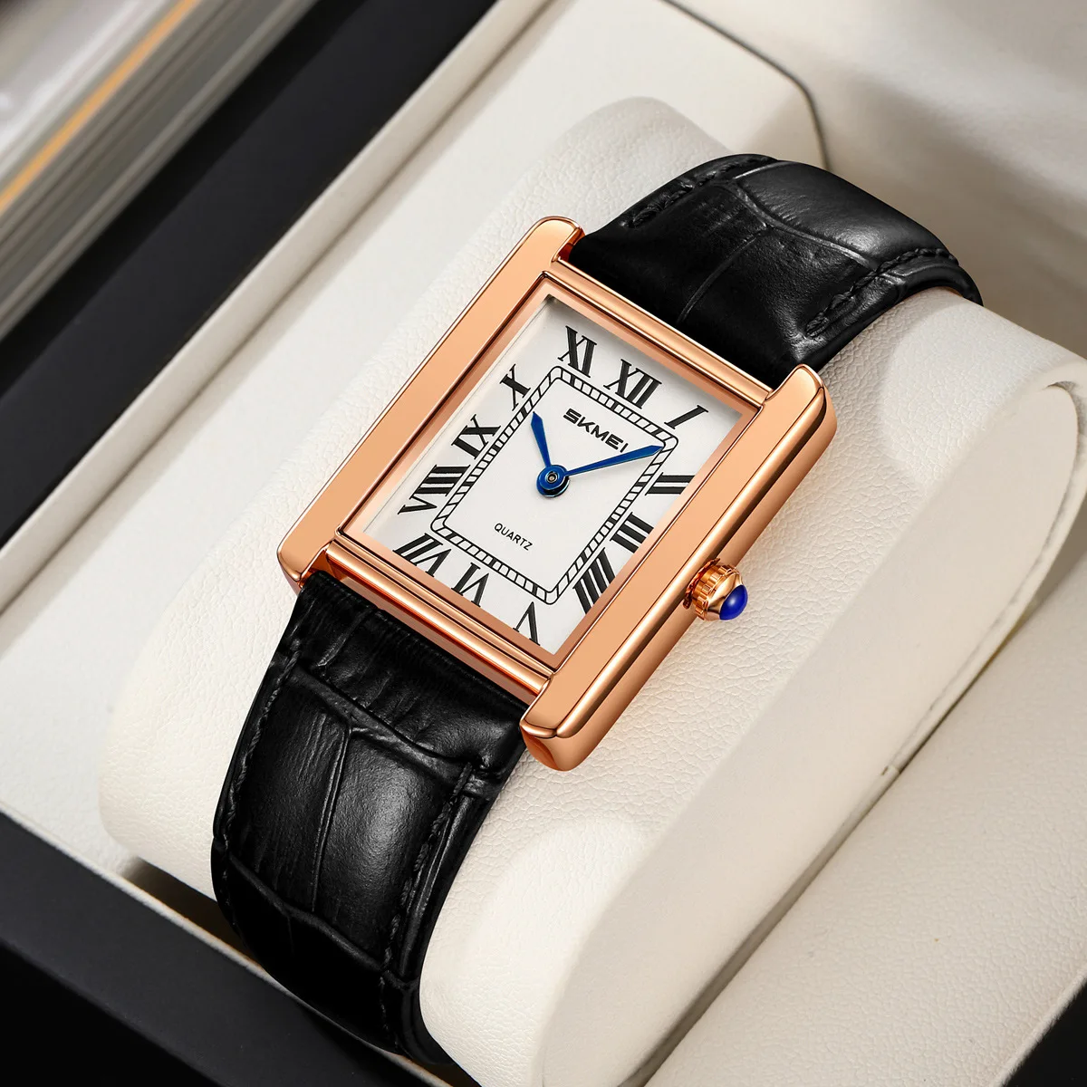 Ultra Thin Vintage Square Quartz Watch for Women with Roman Numerals and Leather Strap Waterproof Wristwatch