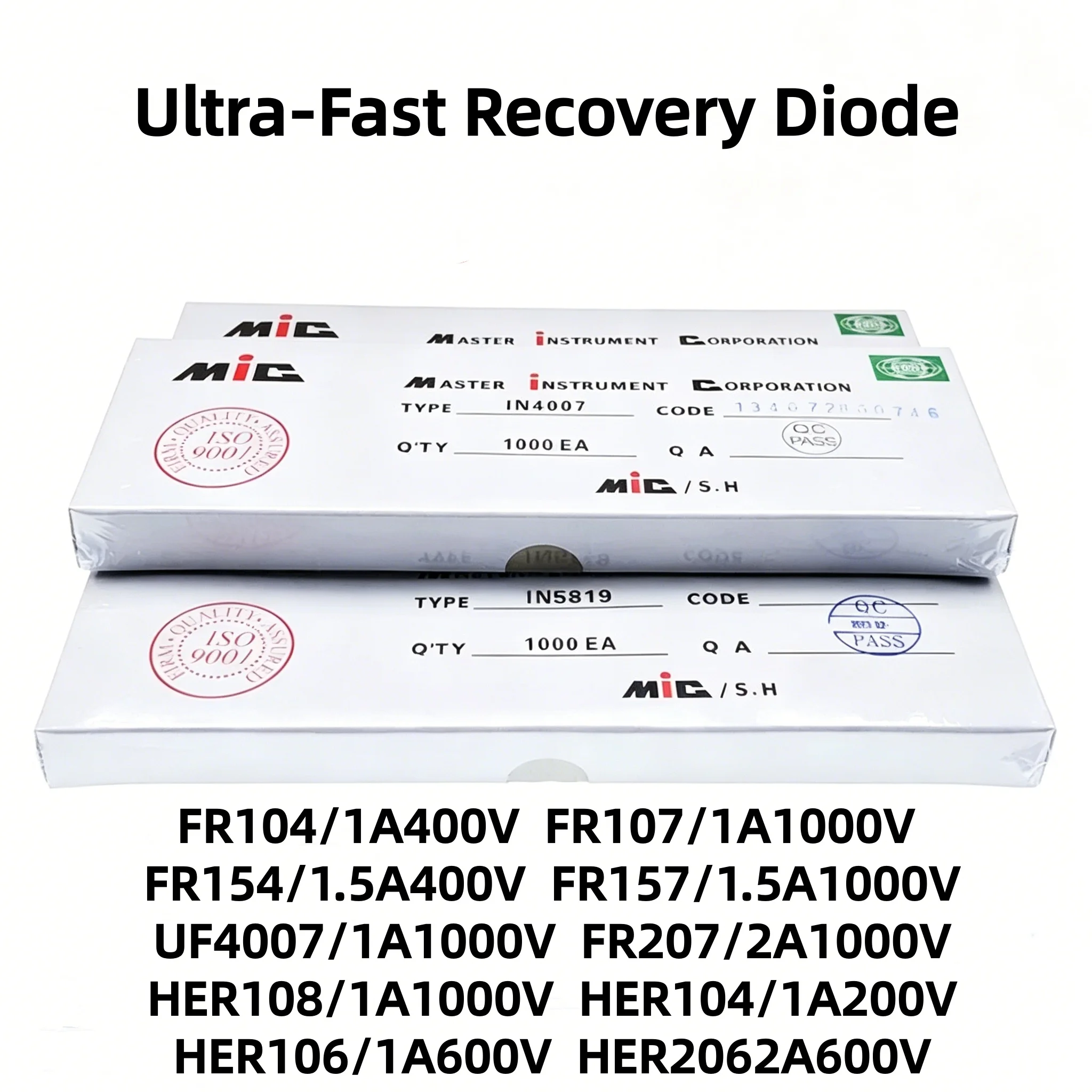 100/200Pcs FR104 FR107 FR207 FR157 FR154 UF4007 HER206 HER108 HER106 HER104 Ultra-Fast Recovery Diode For Power Charger Adapter