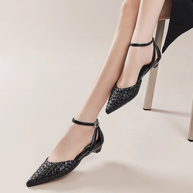 Pointed Toe Low Heels Women Elegant Sandals Shoes Woman 2025 Summer Designer New Sexy Weave Shoes Dress Brand Sandalias Muje view 5