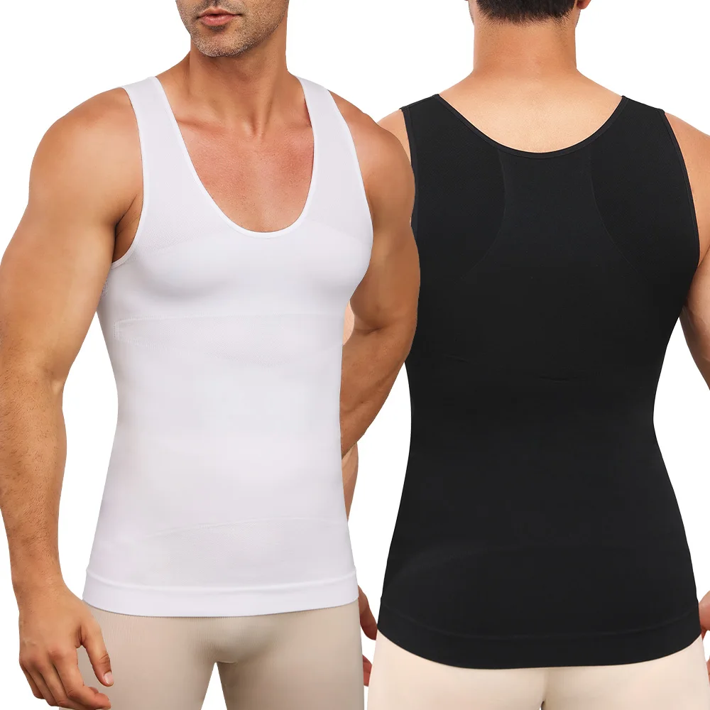 Herren-Kompressionsweste mit tiefem U-Ausschnitt, Bauchstütze, atmungsaktiv, bequem, nahtfreies Design für den täglichen Gebrauch im Fitnessstudio ​