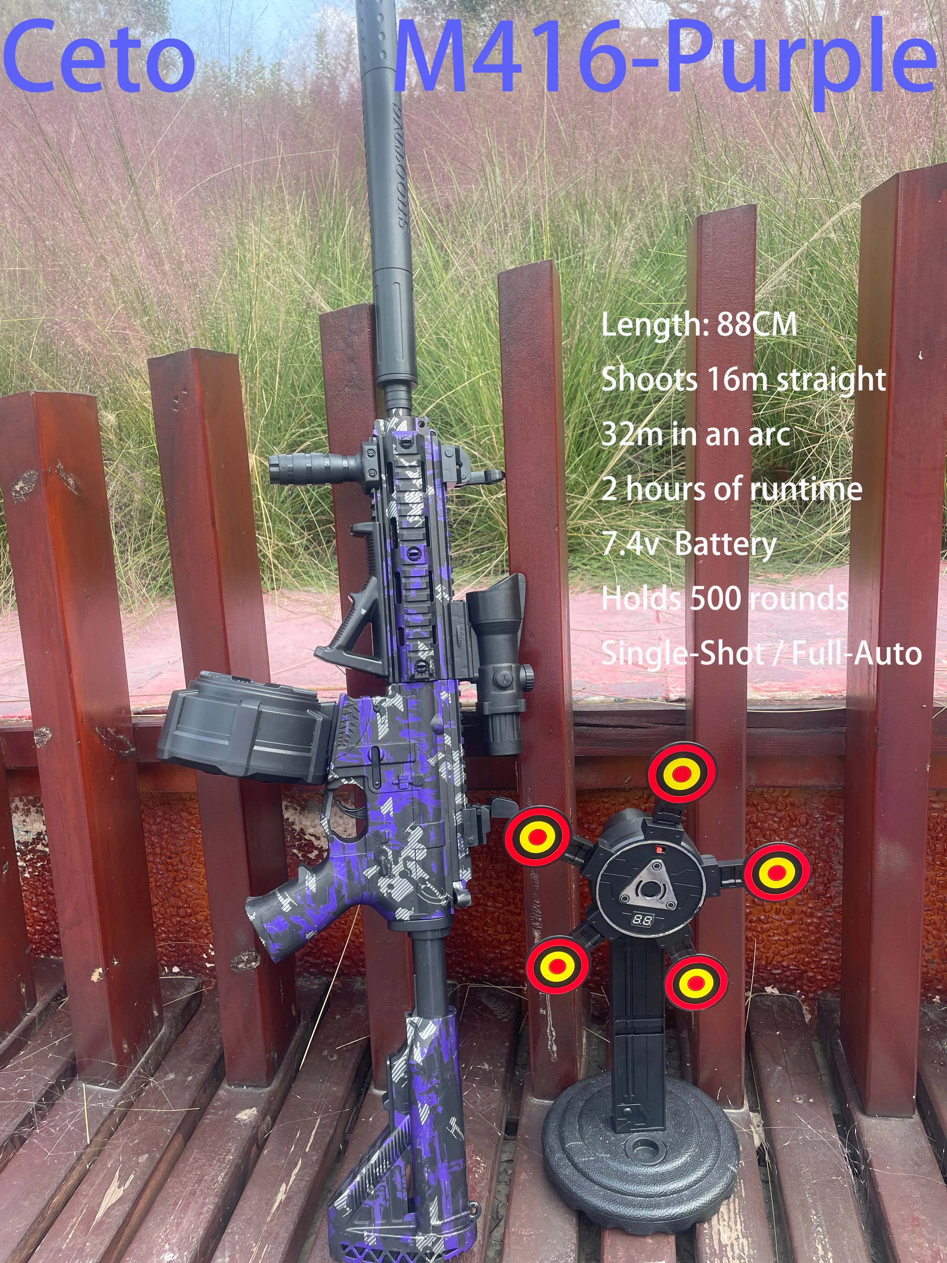 Elegante roxo preto m416 gel blaster pro grau auto elétrico de longo alcance gel bola arma brinquedo com estilo tático para adultos e adolescentes