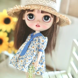 New Arrival 1Pcs Blythe Doll Clothes Floral Colorblock Dress with Bow Tie for Blyth Licca OB24 1/6 Dolls Outfits Accessories