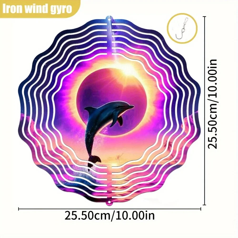 CIFBUY 3D Cosmic Dolphin Wind Chime 360 Rotating Garden Spinner Outdoor Metal Art Decor Yard Ornament