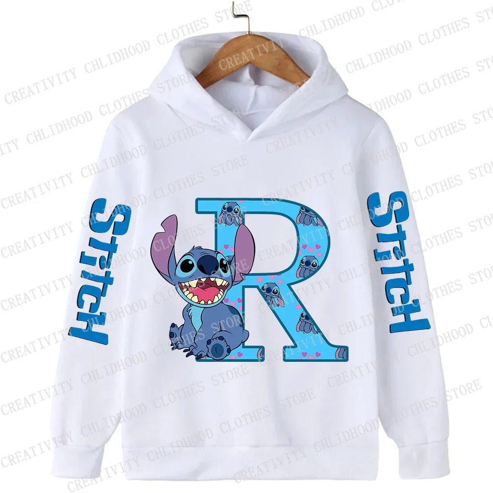 New Children Hoodies Stitch 26 English Letters ABCD Kids Pullover Casual Clothes Girl Boy Cartoons Kawaii Top Velvet Sweatshirts