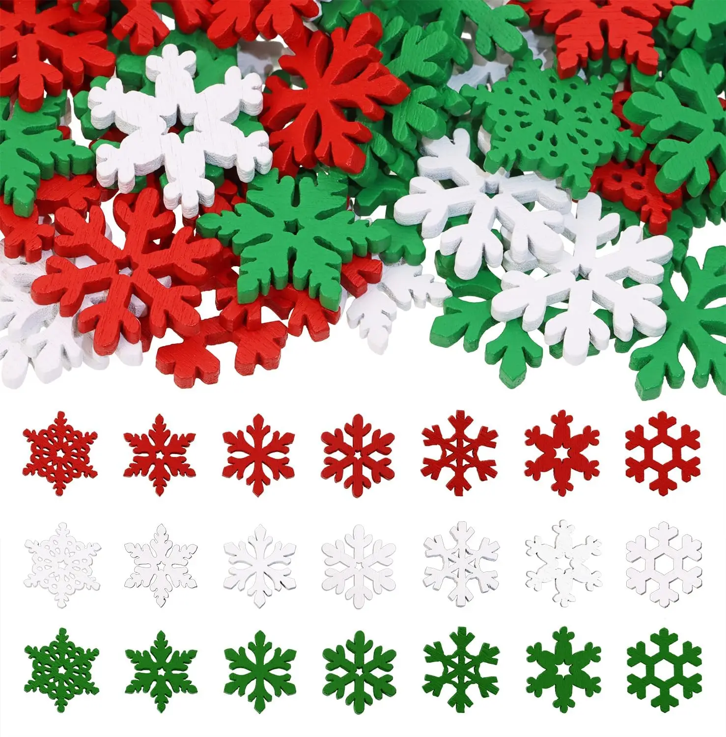 100PCS Snowflake Decorations Wood Slices Ornaments Christmas Cutouts Buttons Tags for Xmas Tree Hanging Painting DIY Crafts