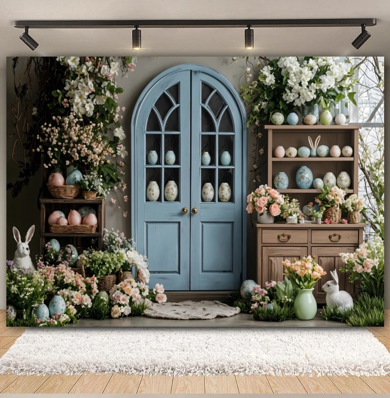 Wesołych Świąt Wielkanocnych Tło Do Fotografii Deska Drewniana Zielona Trawa Królik Królik Jajka Baby Shower Tło Dekoracja Studio Fotograficzne Rekwizyty