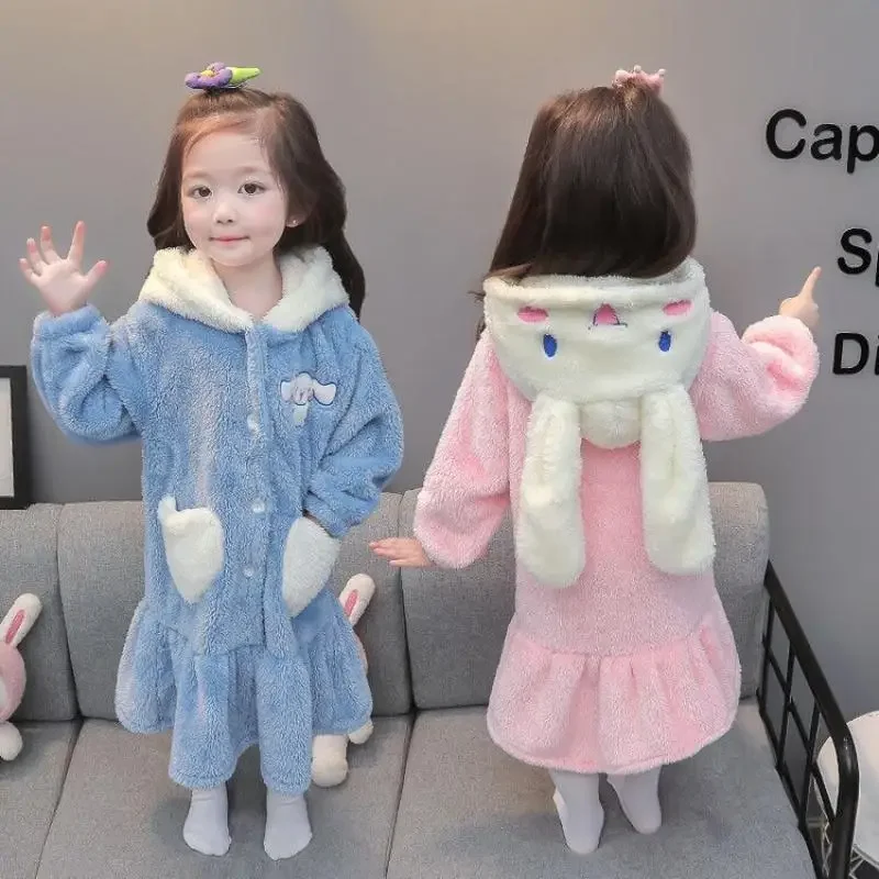 

Miniso аниме Sanrio Детские спальные рубашки Cinnamoroll милые пижамы Ночная рубашка мягкая утолщенная Детская домашняя одежда игрушки подарок для девочек