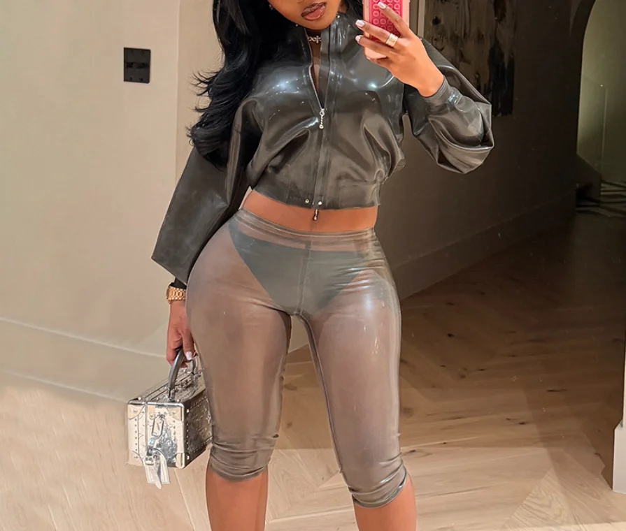 

New Fashionable and Sexy Perspective Women's Tight Pants with Trendy Personality, Niche and Sexy High Waist Seven Part Pants