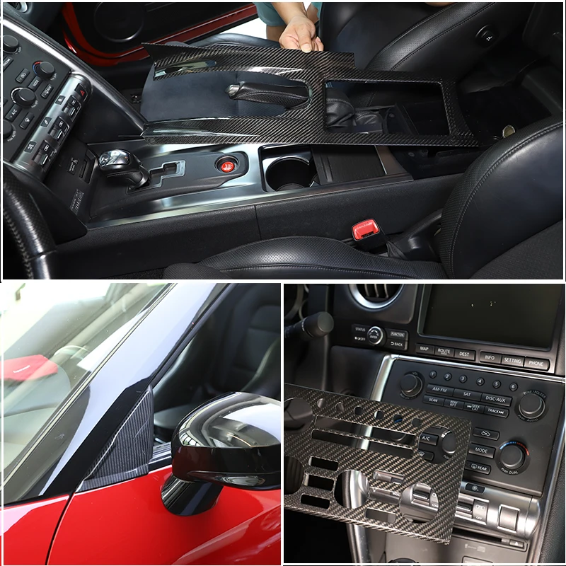 Car Interior Real Carbon Fiber Central Control Air Conditioner Volume Adjustment Panel Frame For Nissan GTR 2008-16 Accessories