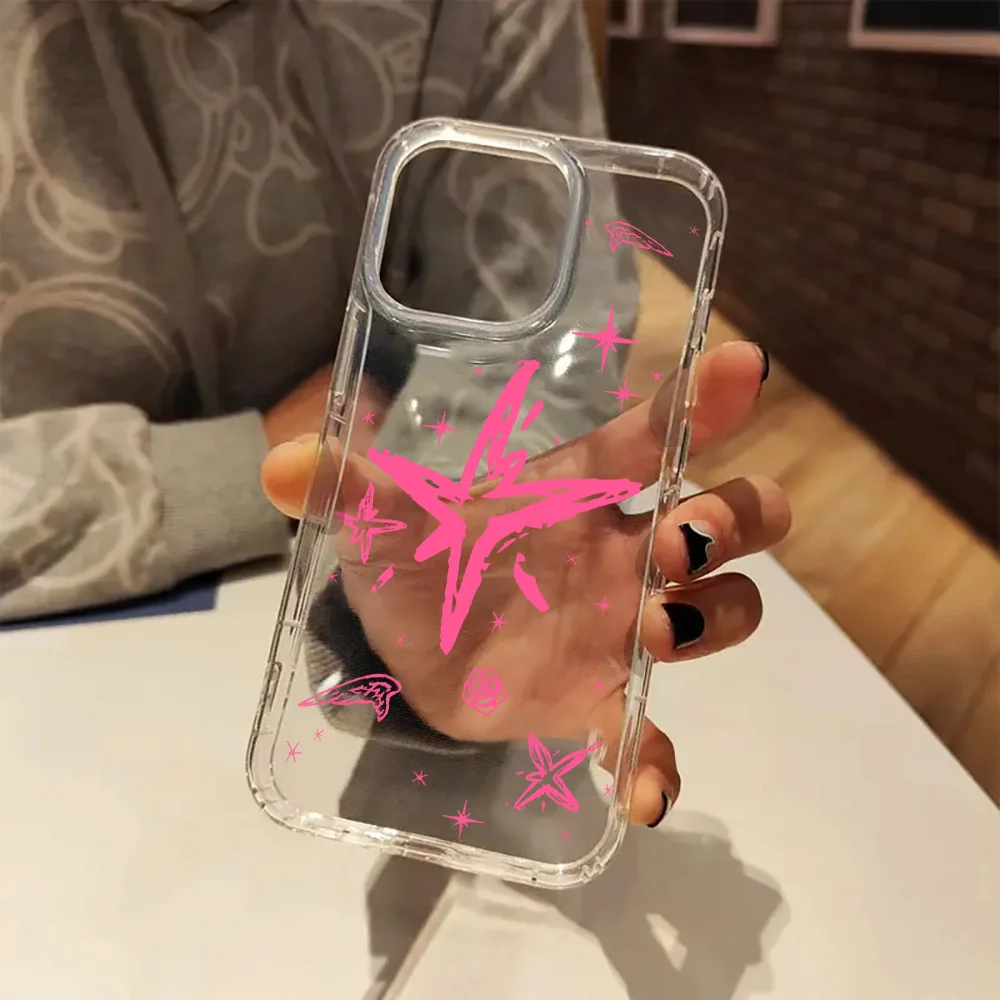 Custodia per telefono trasparente estetica Pink Star TXT Mini-Series per iPhone 17 16 13 14 15 Pro Max