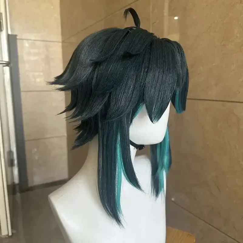 Parrucca DY20Styled Xiao Genshin Impact Parrucca corta verde scuro Parrucca personalizzata in maglia interna rosa di seta ad alta temperatura Festa di Halloween per