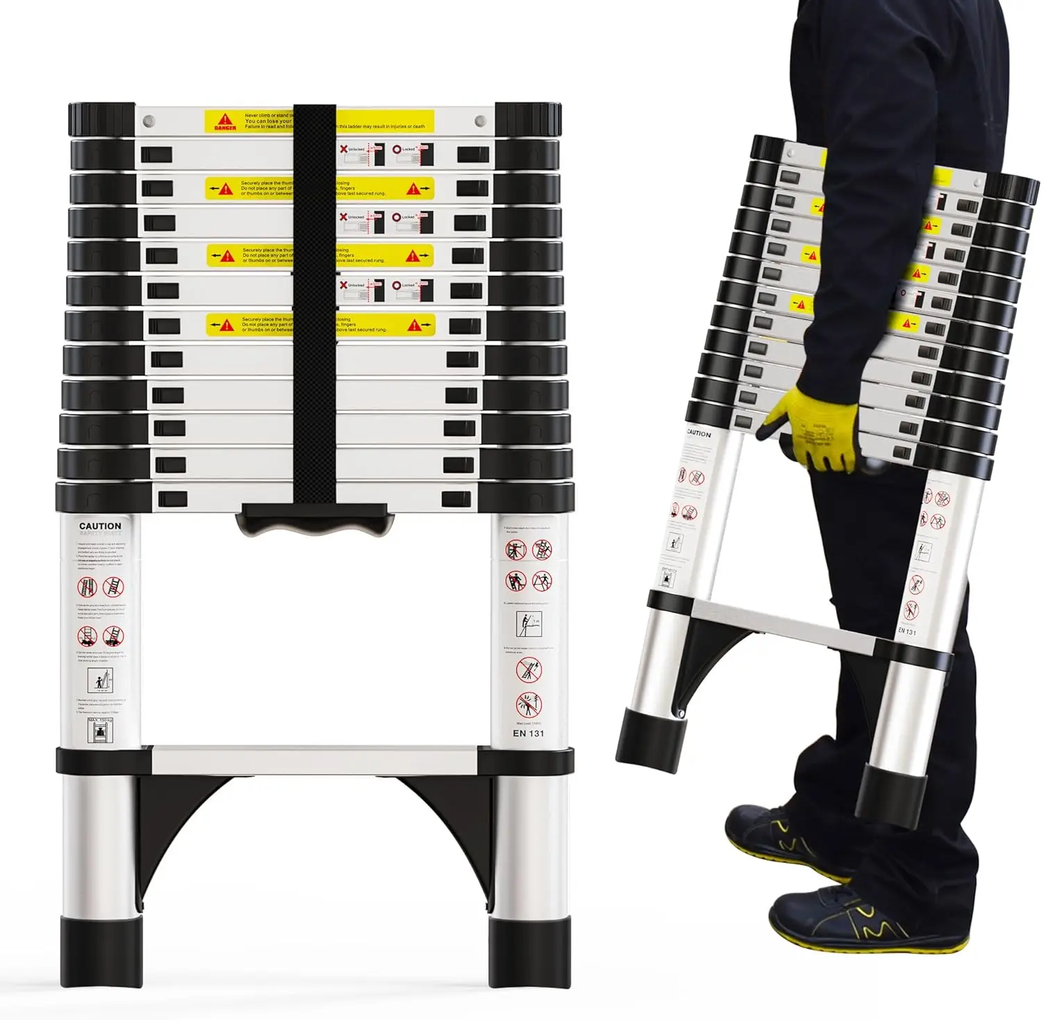 

Алюминиевая телескопическая лестница 12,5 футов, складная, портативная, для использования на крышах домов и автодомов, грузоподъемность 330 фунтов