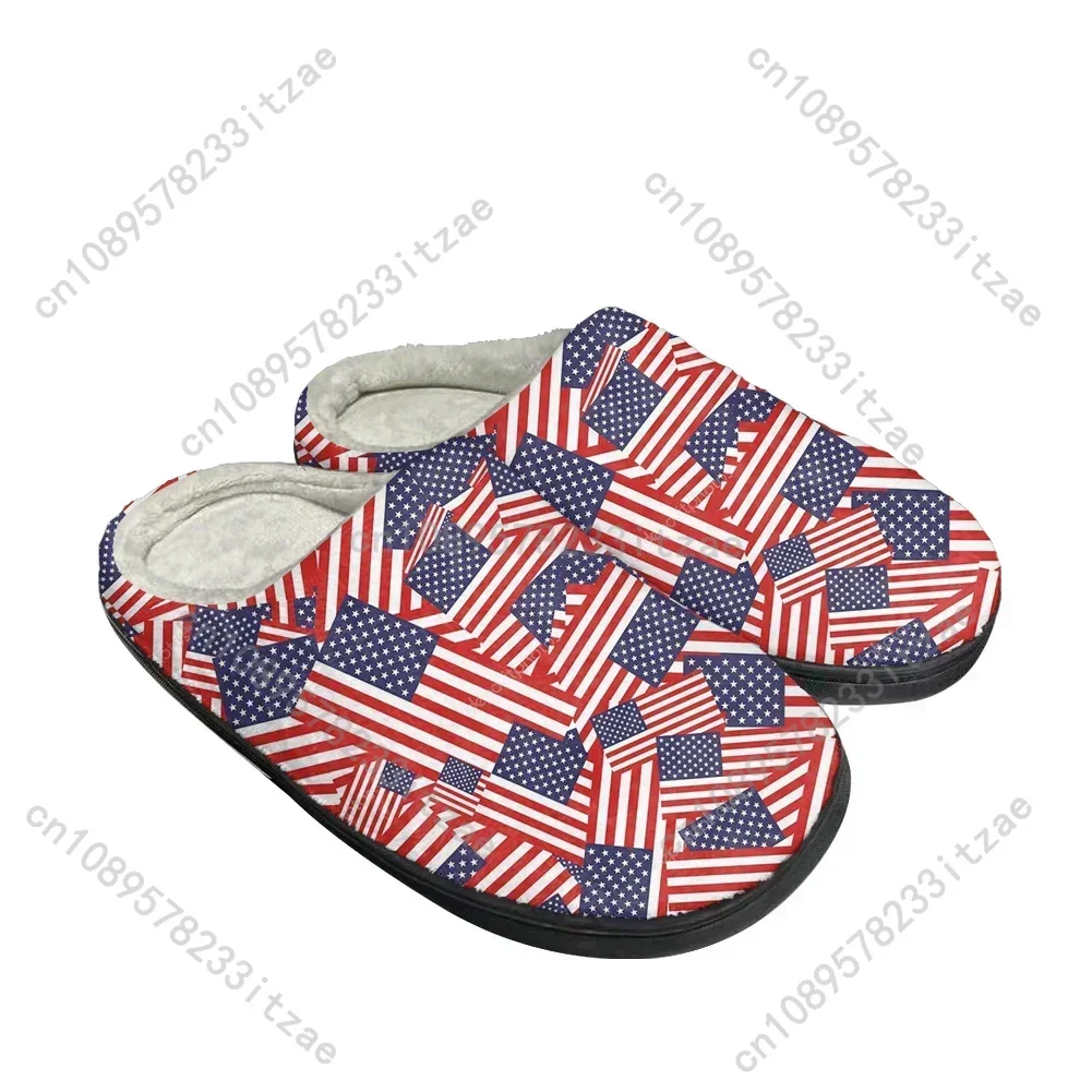 

USA American Flag Fashion Cotton Custom Slippers Mens Womens Teenager Plush Casual Keep Warm Shoes Thermal Comfortable Slipper