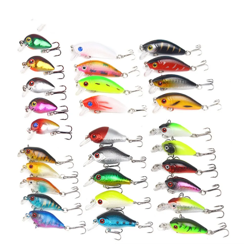 Juego de cebos duros de pesca de plástico para pececillos, Wobblers, Crankbaits para lubina, carpa, aparejos