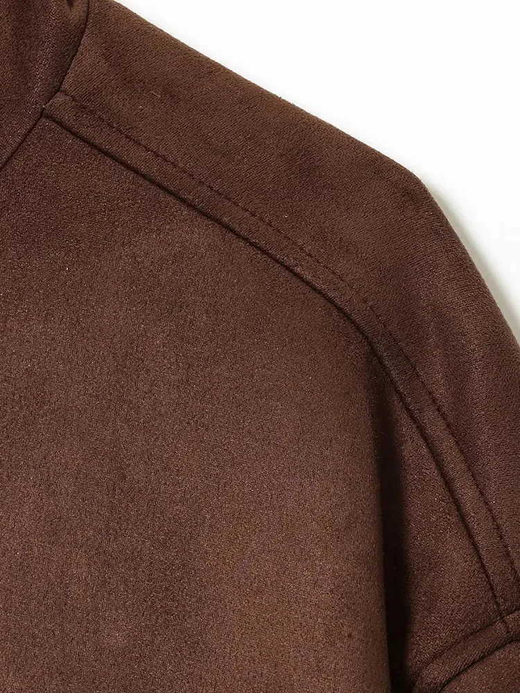 سترات نسائية كلاسيكية لخريف 2025 بجيوب كبيرة من جلد الغزال وياقة واقفة وأكمام طويلة معاطف نسائية كبيرة الحجم ملابس خروج للسيدات #6