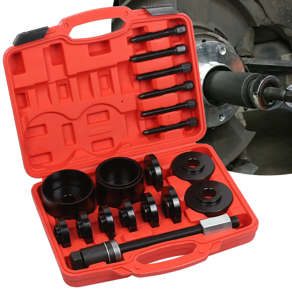 Outils de retrait de roulements de roue avant de voiture, outils d'extraction de roulements avec étui pour le retrait et l'installation de roulements d'entraînement de roue avant 19 pièces