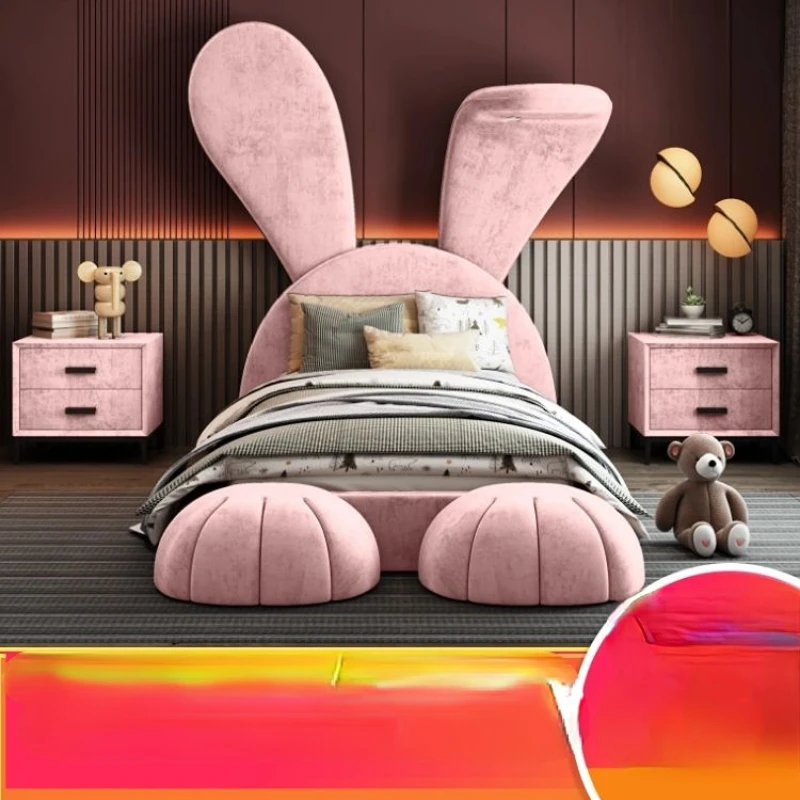 

Розовая кровать принцессы с кроликом, детская кровать, Современная комната для девочек, Главная спальня, двойная тканевая кровать