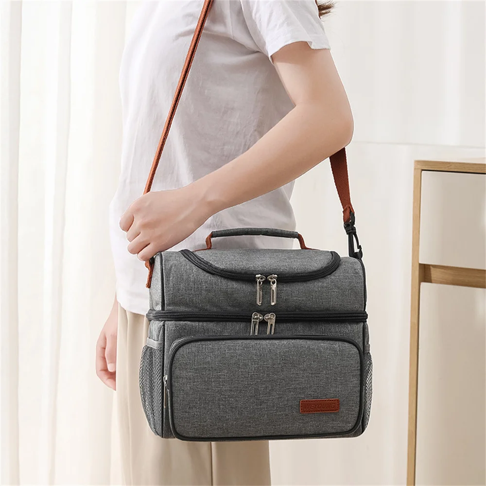 Saco de isolamento piquenique cinza, Lancheira de grande capacidade, Espessamento e aumento Oxford Cloth, Suprimentos de armazenamento