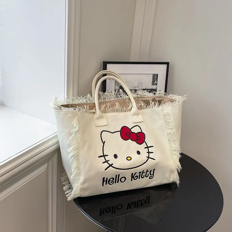 Hello Kitty Canvas Tas Nieuwe Enkele Schouder Handheld Mode Grote Capaciteit Draagtas Student Woon-werkverkeer Eenvoudig Voor Vrouwen Meisjes