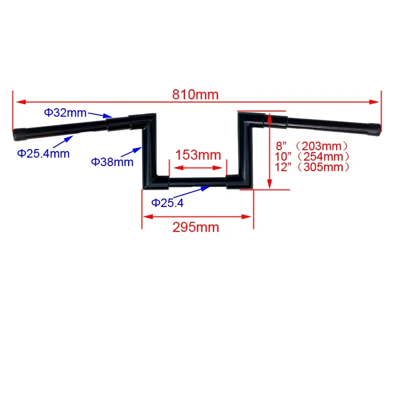 YUNTANMT Gloss black Height 8/10/12inch Rise 1.5 Inch Fat Z Handlebar Ape Hanger Bar For Harley Sportster Softail Dyna Road king