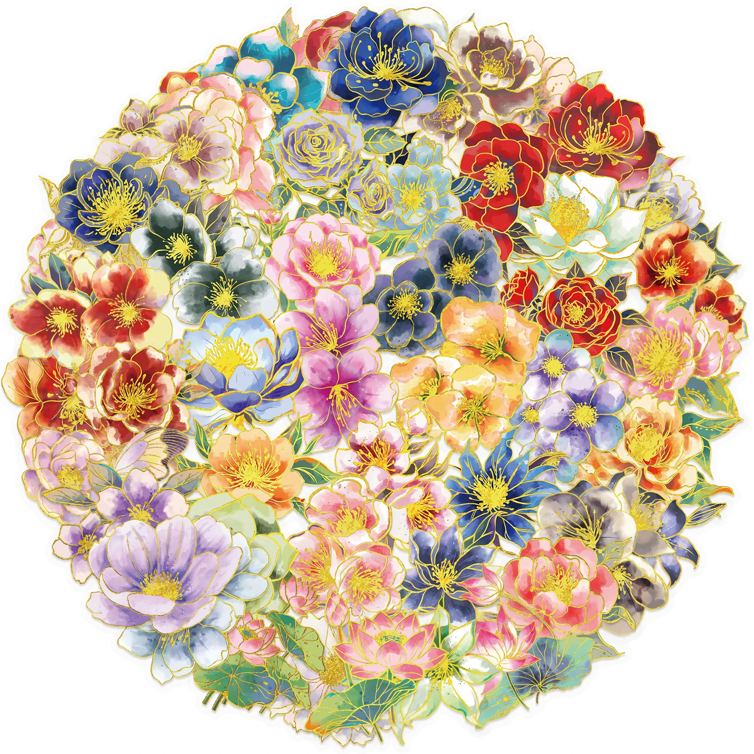 สติกเกอร์ลายดอกไม้สีทอง 50 ชิ้น สติกเกอร์ตกแต่งลายดอกไม้หรูหรา โปร่งใส กันน้ำ สำหรับแล็ปท็อป โทรศัพท์มือถือ และกระเป๋าเดินทาง