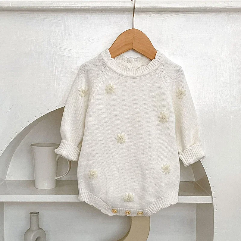 جديد خريف 2025 0-24 متر ملابس أطفال محبوكة لحديثي الولادة بأكمام طويلة مطرزة للأطفال الرضع البنات ملابس أطفال محبوكة #4
