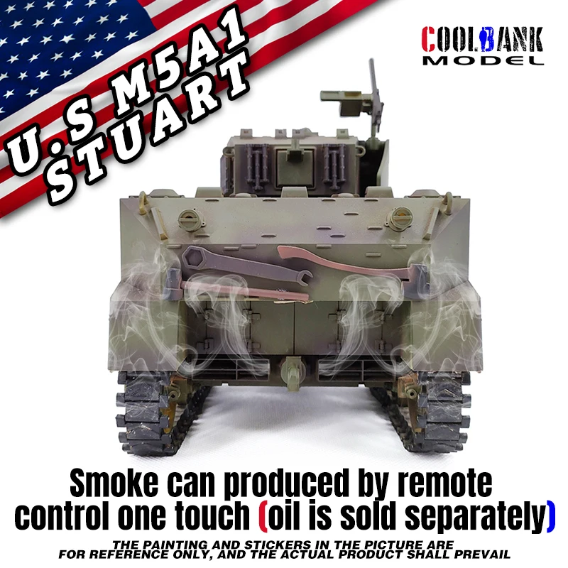 Coolbank RC Tank 1/16 USA Stuart M5A1 Isoscale simulation model Open the cannon barrel retractable Tank Toys