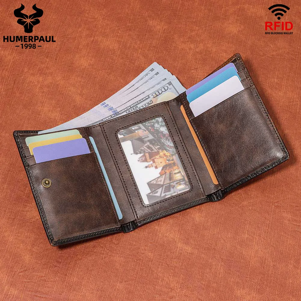 LAREET 지갑 3D 사슴 구호 패턴 짧은 멀티 카드 슬롯 지갑 남성 캐주얼 지갑 RFID Trifold 명함 홀더 지갑