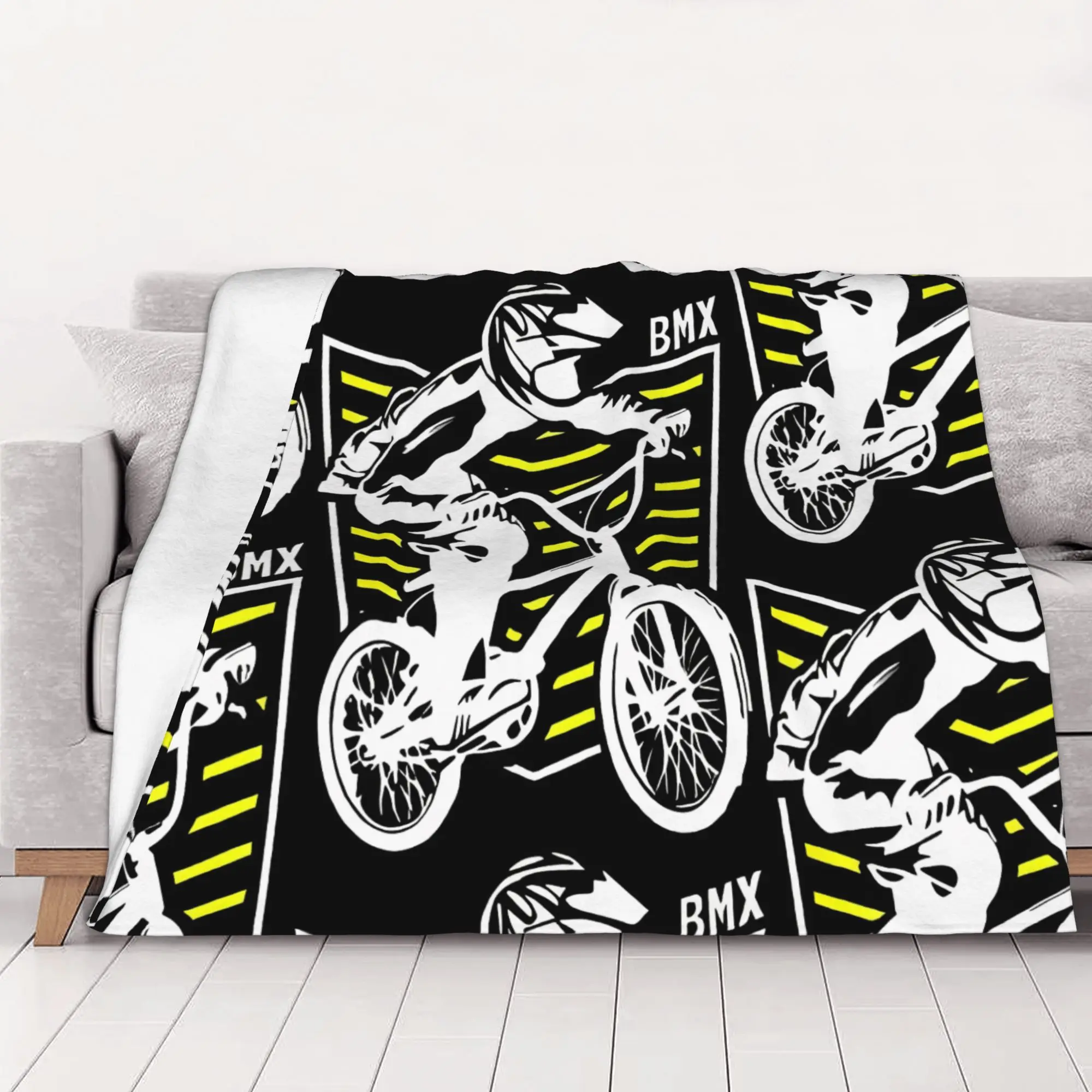 1PC home Cutecore Bmx Apparel    Bmx Bike Old School Patch BMX Racing Blanket Super Cosy Plush Home Living Room Sofa halloween