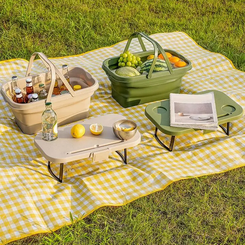 Foldable Picnic Basket Table Waterproof Picnic Basket Portable Picnic Basket Anti-Leak Picnic Basket Insulated Picnic Basket