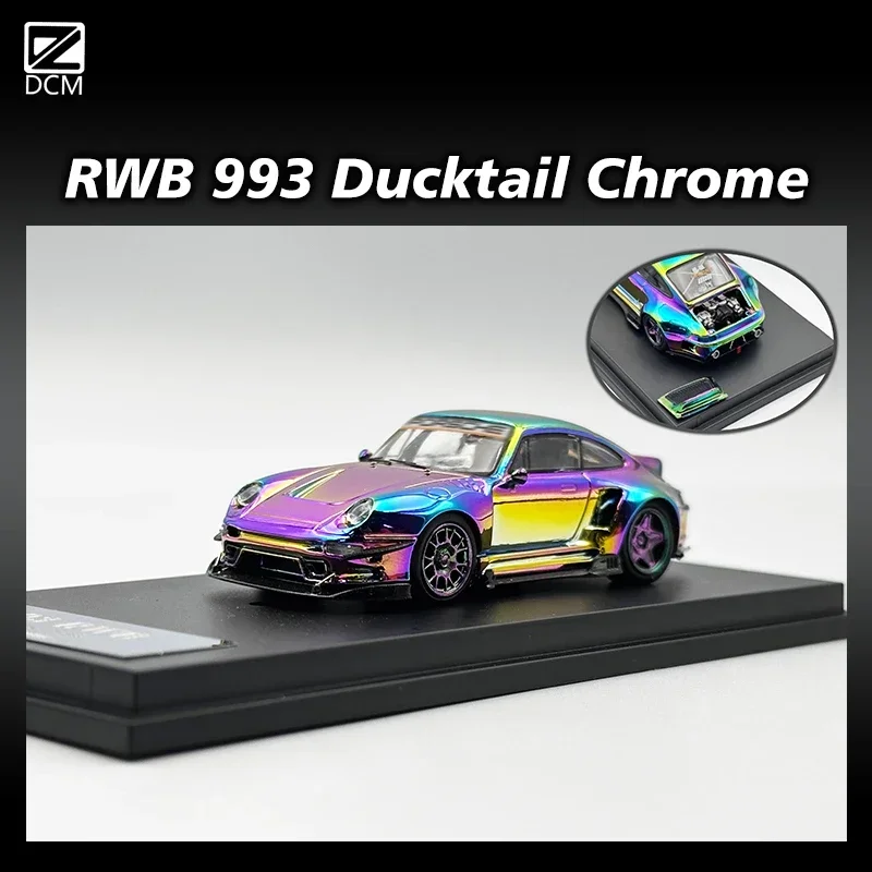 

DCM In Stock 1:64 RWB 993 Ducktail Chrome Modified Magnetic Detachable Hood Diecast Diorama Car Model