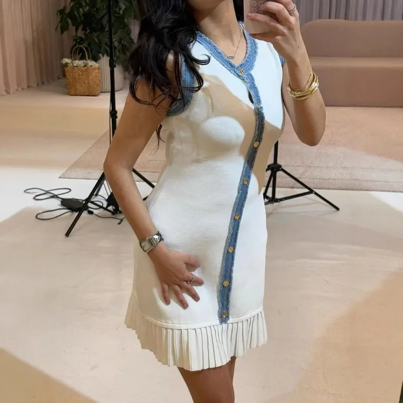 

O-Neck Sleeveless Tank Dress for Women 2025 Summer New Slim Fit Mid-Length Knitted Base Bodycon Dress