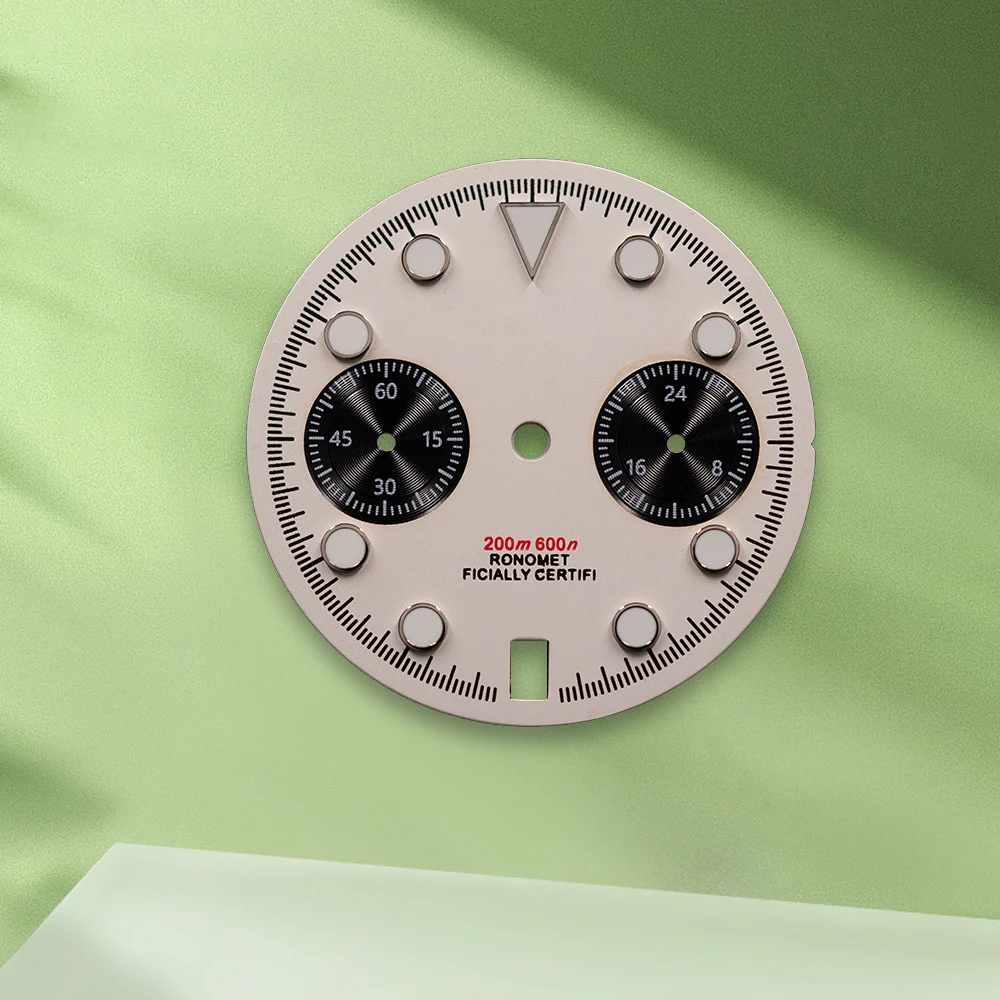 29.5mm logotipo s rosa panda vk63 mostrador 6 horas calendário sem mãos caber movimento vk63 verde luminoso relógio modificação acessórios