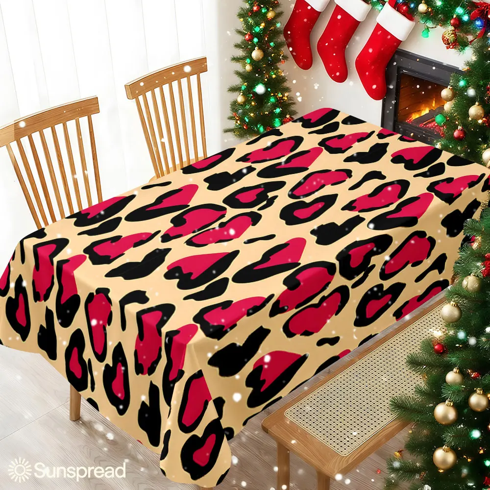 Heart Leopard Print Waterproof table cloth, splash-proof tablecloth, for party, Halloween, Christmas, dining, camping