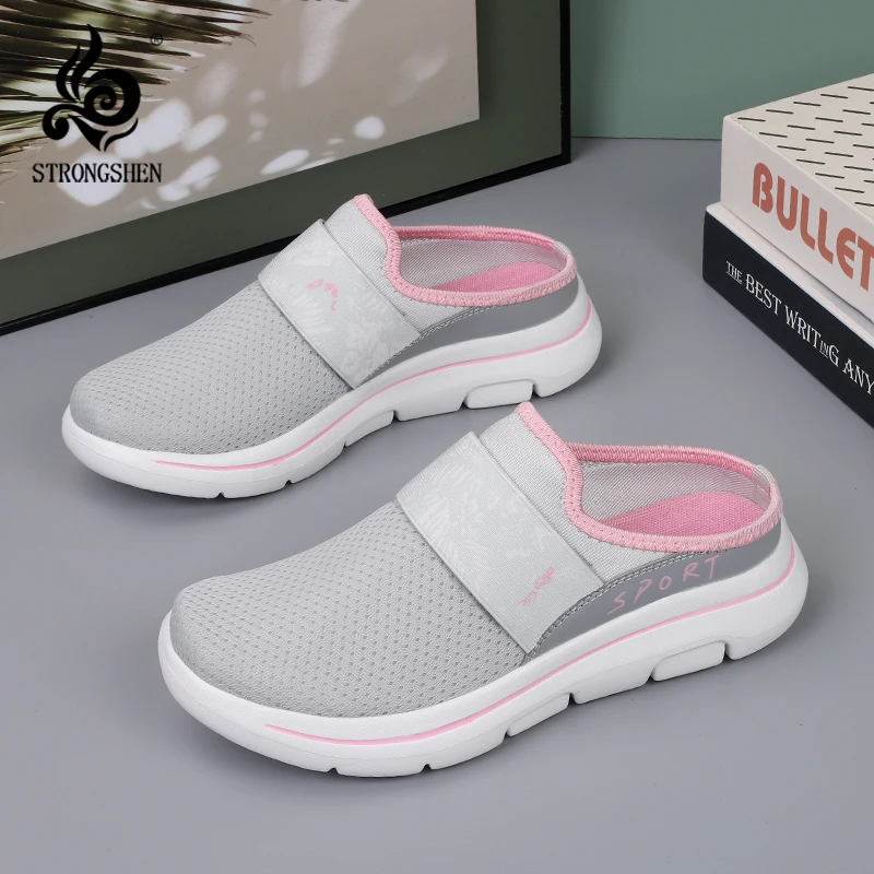 

STRONGSHEN Women Half Slippers Summer Men Fashion Breathable Mesh Soft Bottom Anti Slip Casual Lightweight Comfortable Slippers