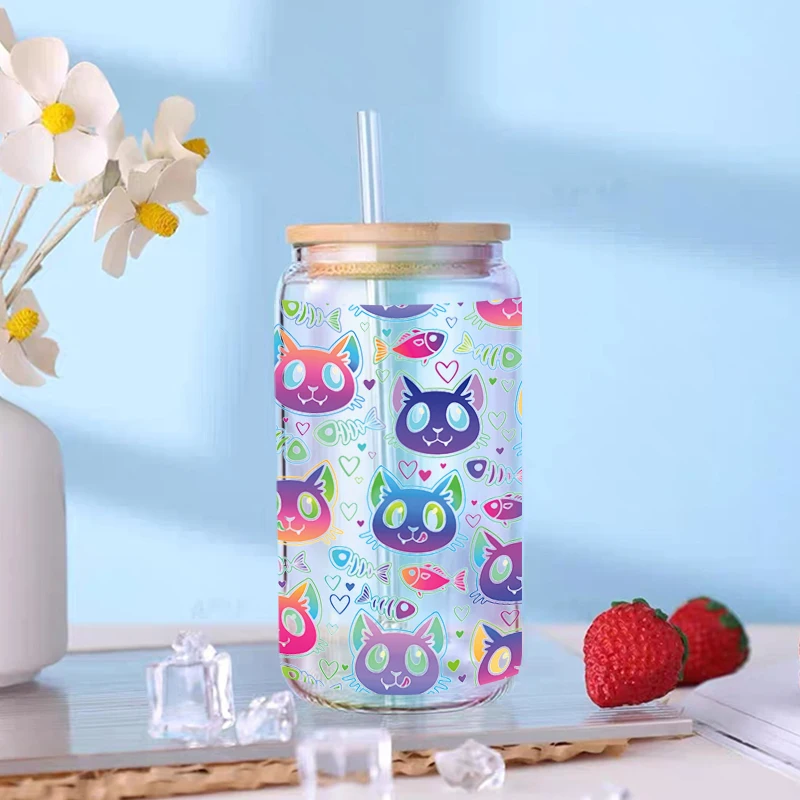 3D UV DTF Transfers Stickers 16oz Cup Wrap Cats Cows Dinosaurs Animal Printed For DIY Glass Ceramic Metal Leather Etc. D1379