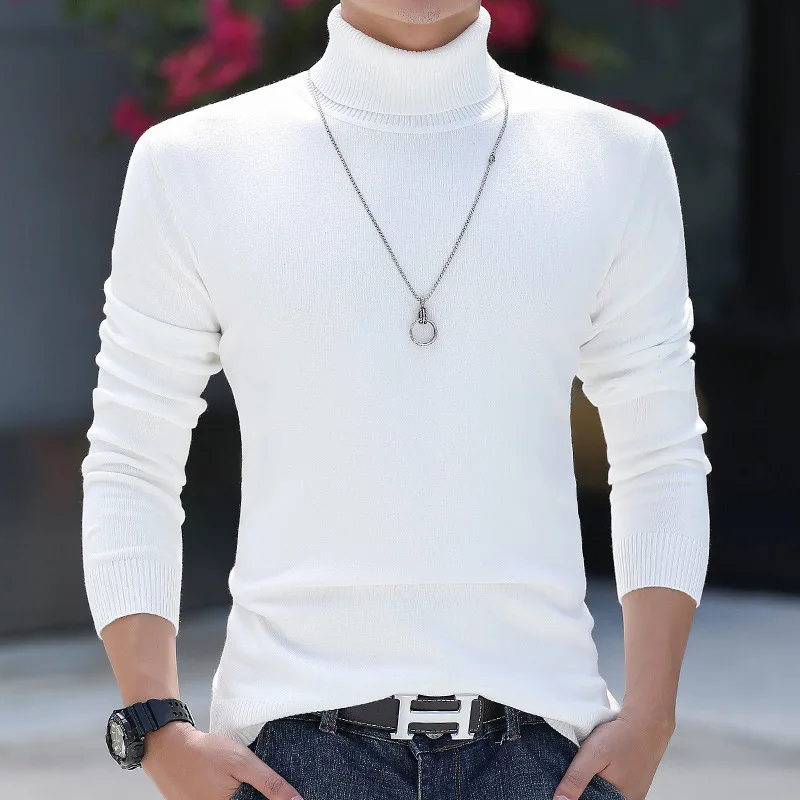 

Мужской трикотажный свитер с высоким воротником, теплый, облегающий, однотонный, модный, молодежный, повседневный, с длинным рукавом, дышащий, комфортный