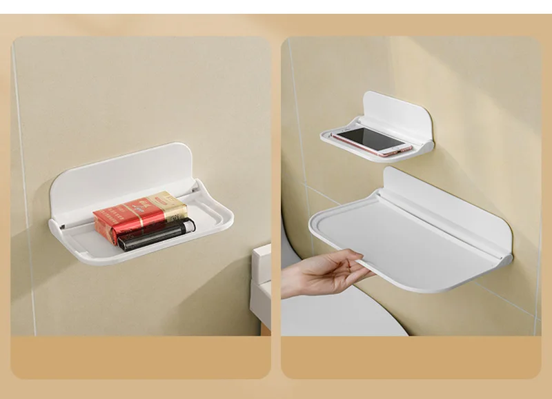 Klappbares Wandregal Platzsparendes Faltbares Aufbewahrungsregal Bohrfreier Telefonhalter WLAN-Router-Ablage Badezimmer-Organizer – Detail 5