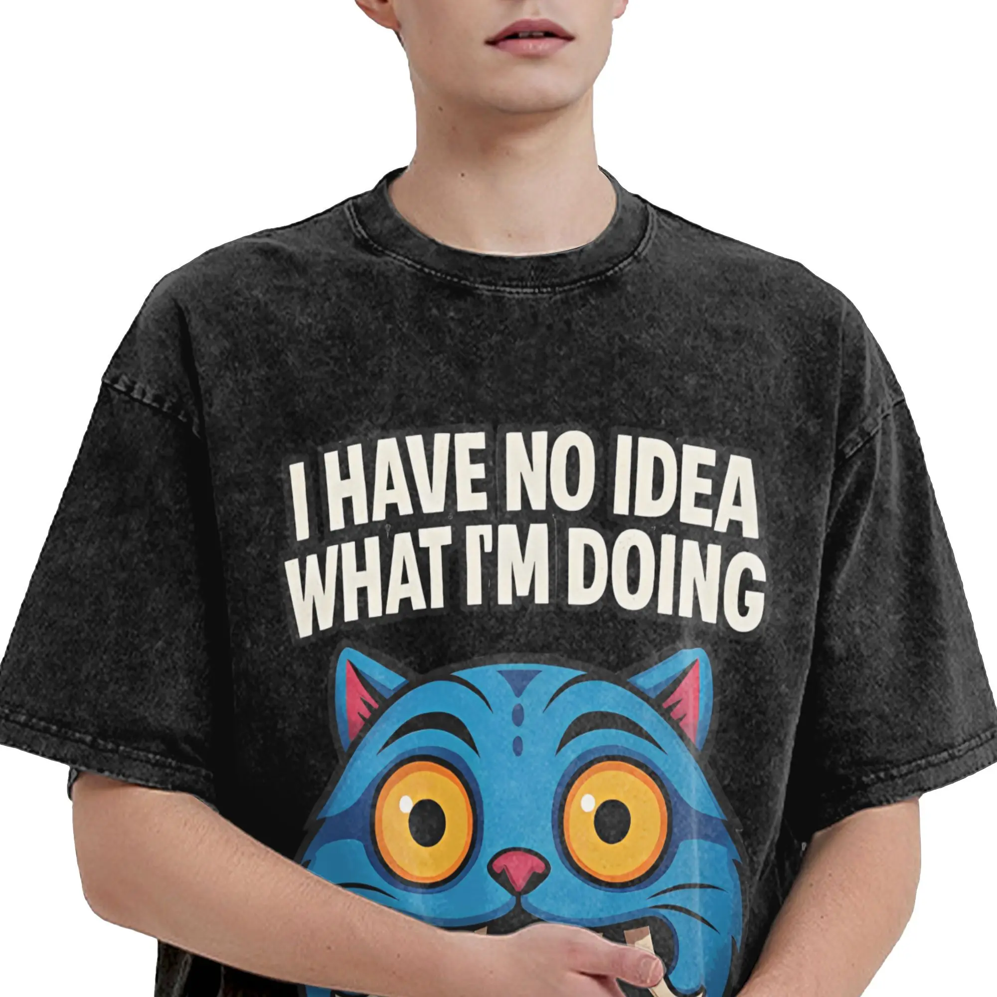 Ropa de calle, camiseta lavada, camisetas divertidas de tigre azul Derpy, camiseta Popular de cazadores de demonios Kpop, camisetas impresionantes de verano para hombres