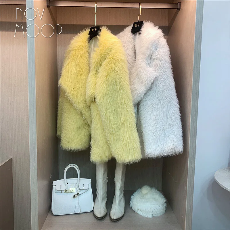 

Novmoop faux fox fur women coat sexy girl style winter season hip hop best match for jeans and long dress LT3579