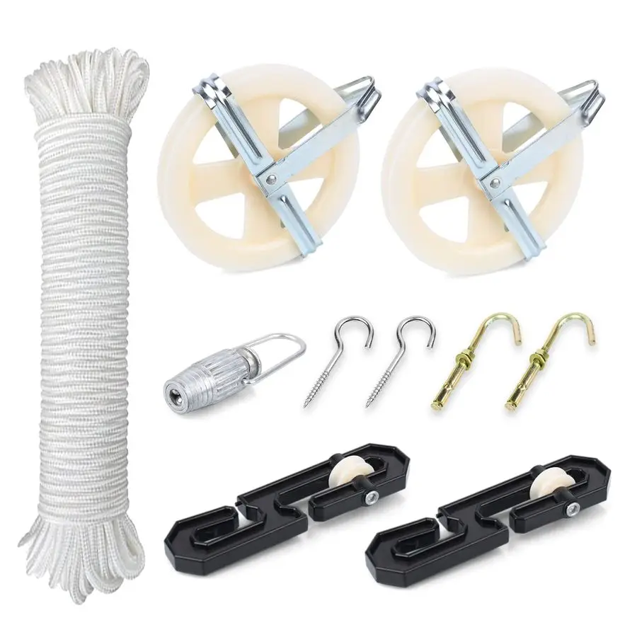

Outdoor Clothesline Kit, 5 Nylon Clothesline Pulley Kit, 150ft Polyester Clothes Line Rope Outdoors Heavy Duty, Clothes Line Pul