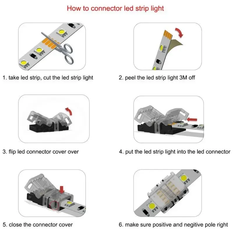 LED Strip Connector 2/3/4/5/6pin Electric Extension Wire Connector For 5050 RGB LED Strip Lights To Wire Connection Use