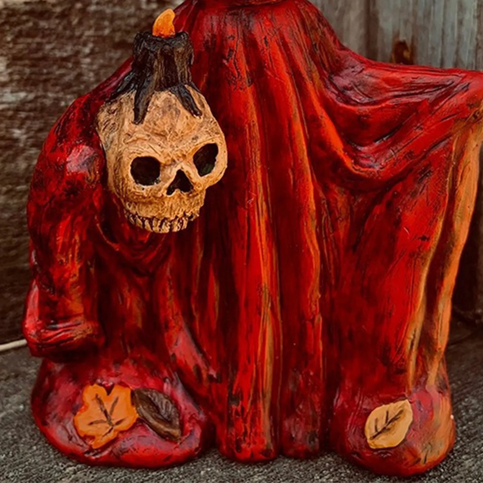 

Creative Pumpkin Skull Ornament Terrifying Wizard Pumpkin Head Resin Sculpture Desktop Table Decors Halloween Home Decorations