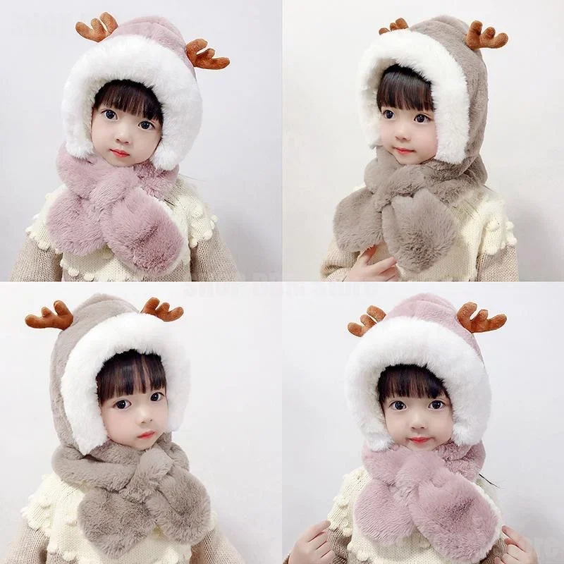 Disney Mickey Minnie Mouse New Scarf Hat Double Fleece Warmth Boy Girl Child Baby Hat Kawaii Autumn Winter Cute Children Cartoon