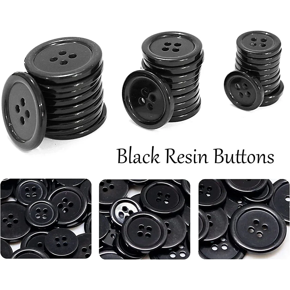 50 PCS 15/20/25mm Black Round Resin 4 Hole Sewing Craft Buttons For Clothing Sewing Crafting DIY Baby Clothing Accessories