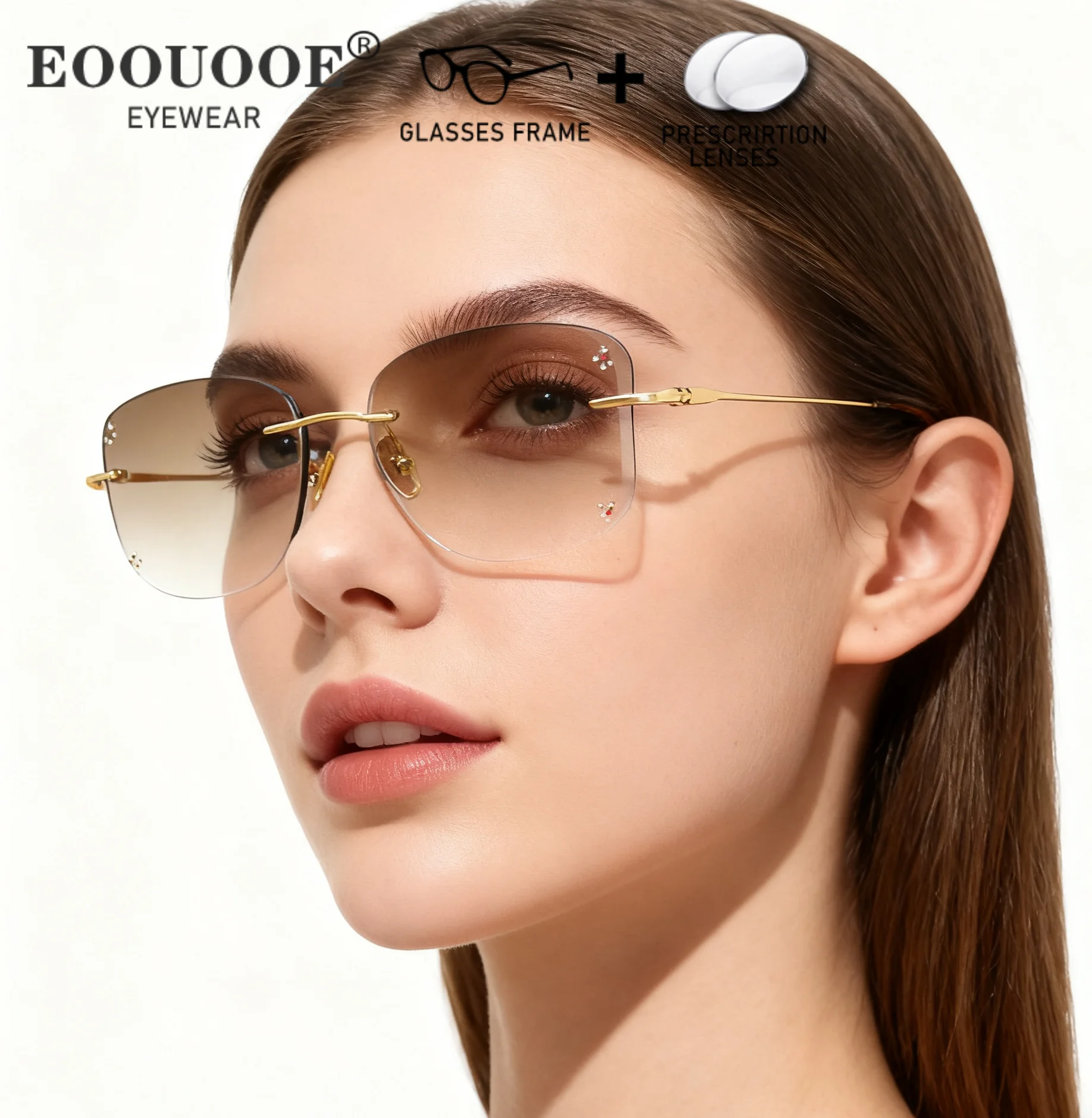 

Luxury Rimless Sunglasse Prescription Glasses Myopia Hyperopia Progressive Light Colored Gradient Tinted Lenses Eyeglasses