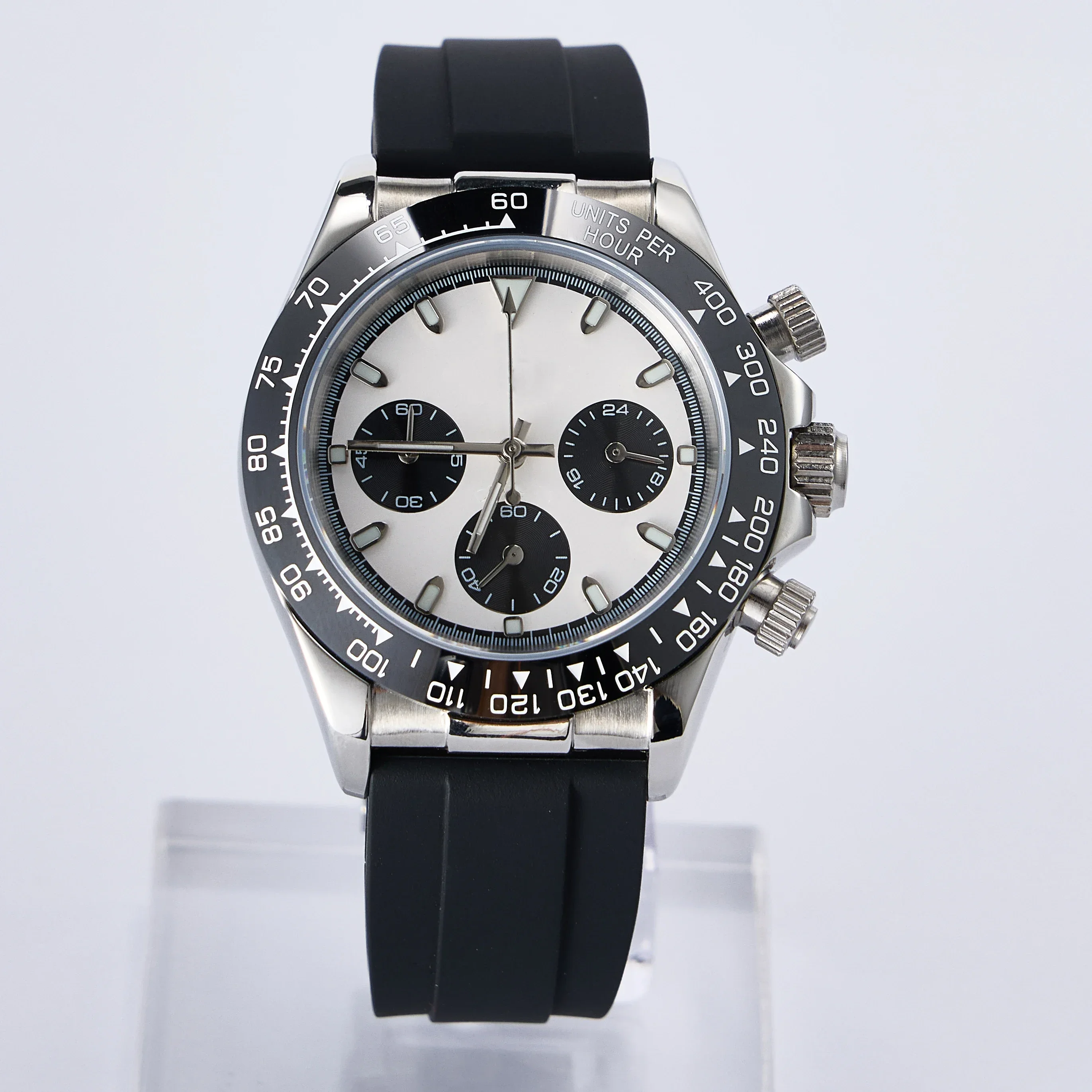 2027#Rose gold VK63 Watch 39.5MM Quartz Chronograph watch+Rubber Strap Sapphire Glass Three Eyes Quartz Movement