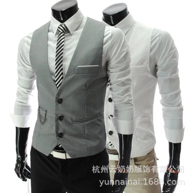 Slim Lapel Vest Men's Korean Workwear Formal Sleeveless Top