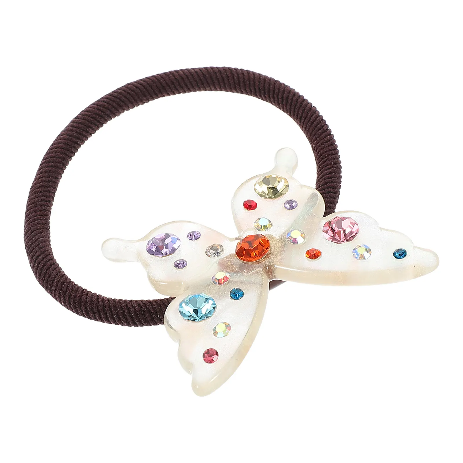 Colorful Rhinestone Butterfly Hair Ties Elastic Ponytail Holders for Teens Kids Toddlers Soft Supple Hair Bands Girly