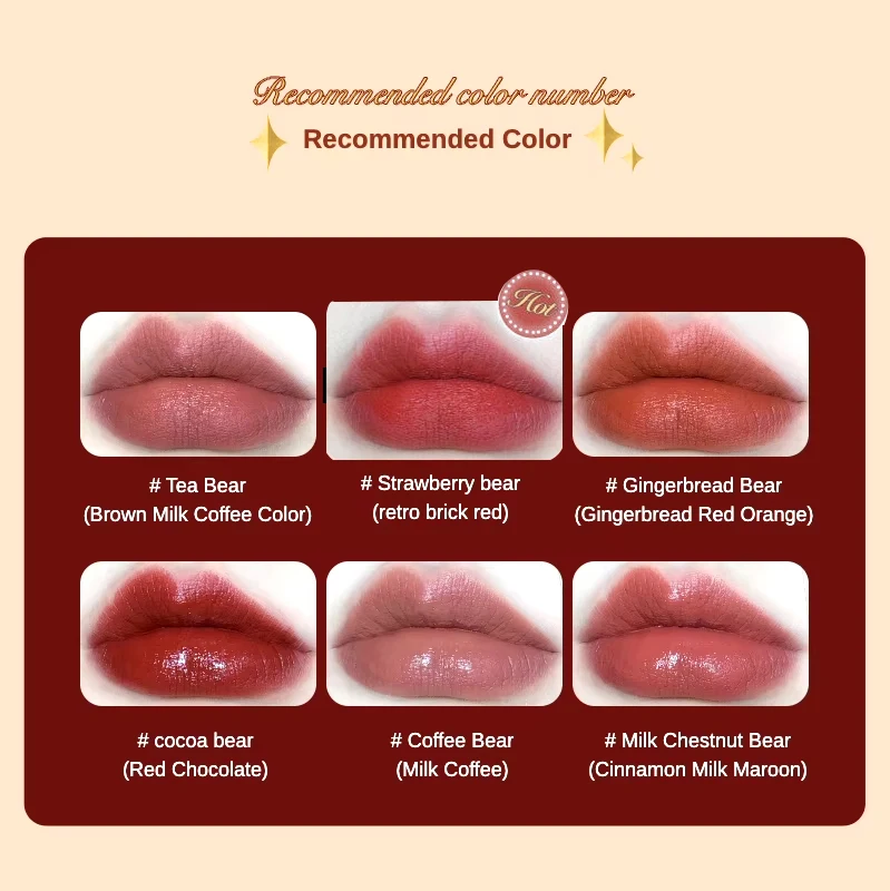 フロリダのセイバー、ぬいぐるみのクマ、美しい水、光、柔らかい霧、保湿力のあるマットな口紅、良い肌色、カカオの口紅、花束の口紅